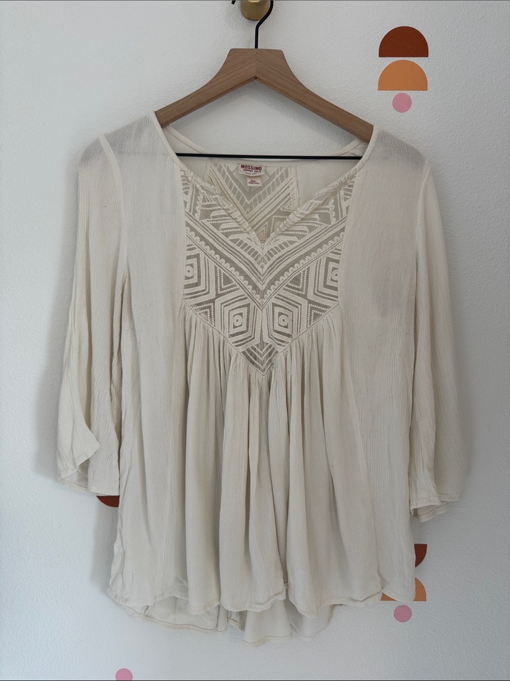 Mossimo Supply Co. Cream Embroidered V-Neck Peasant Tunic N0121